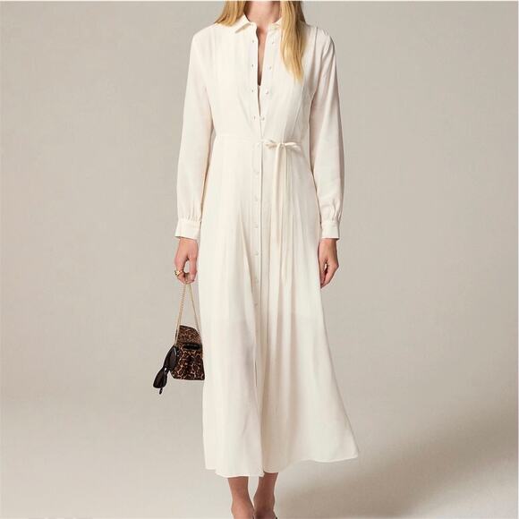 J. Crew Dresses & Skirts - J.Crew Drapey Pleated Shirtdress Midi Shower Holiday Date Trip CH143 Ivory 6